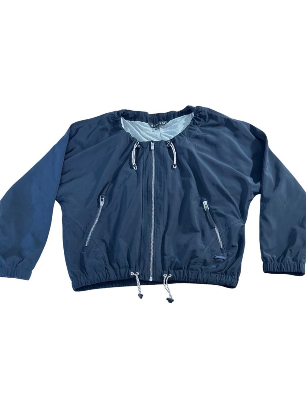 Athleta Chill Bomber Jacket 202074-04 Womens M Navy Captain Lined Zip Drawstring - Picture 8 of 16